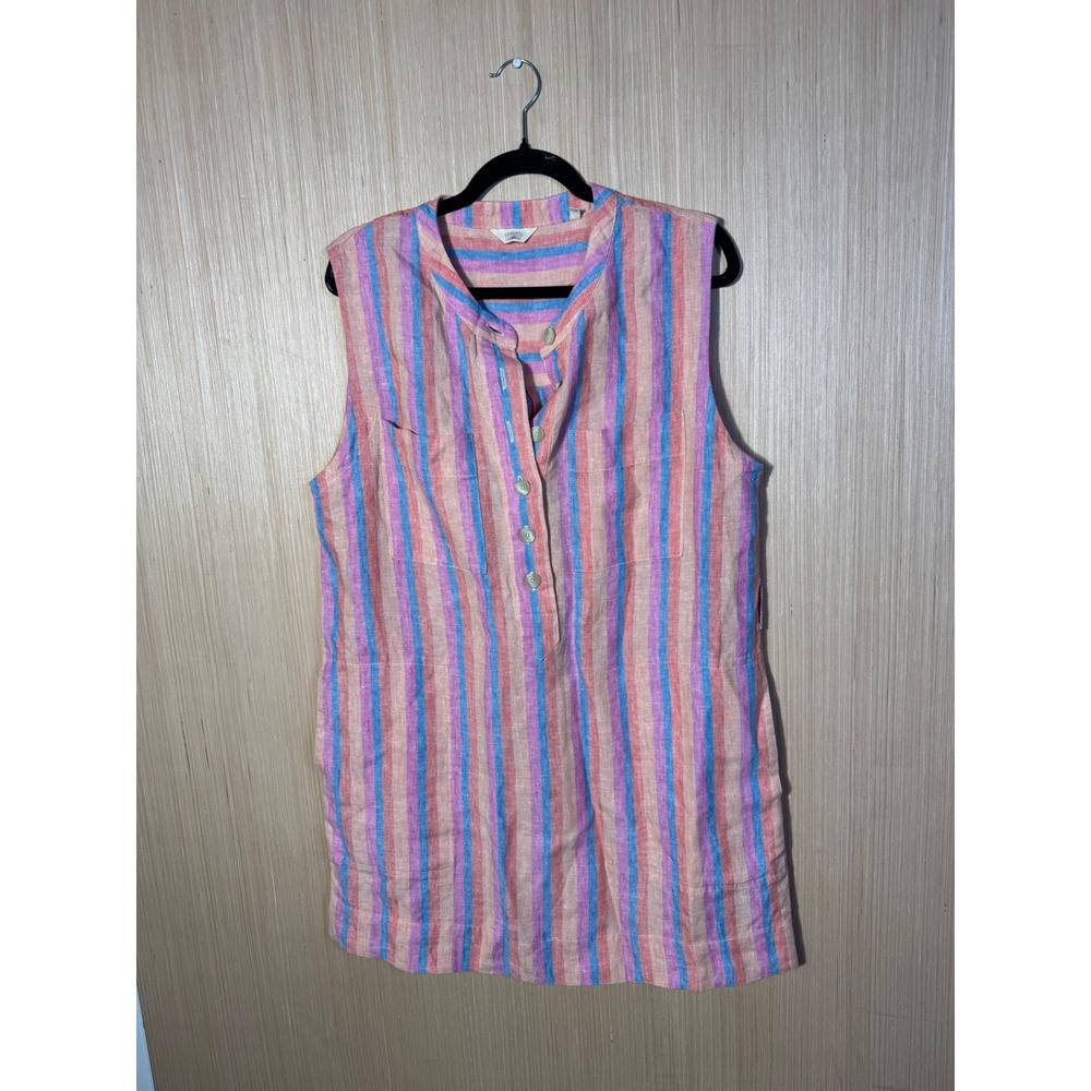 Faherty Women Multi-Color Vertical Stripe Linen Wide Leg Sleeveless Dress L